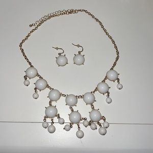 gold and white bead dangly necklace and matching earrings